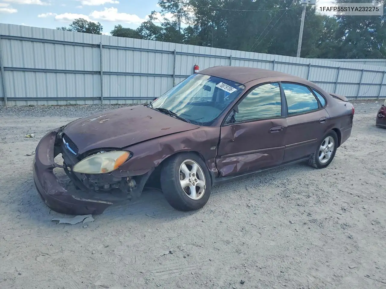 FORD TAURUS 2000, VIN 1FAFP55S1YA232275
