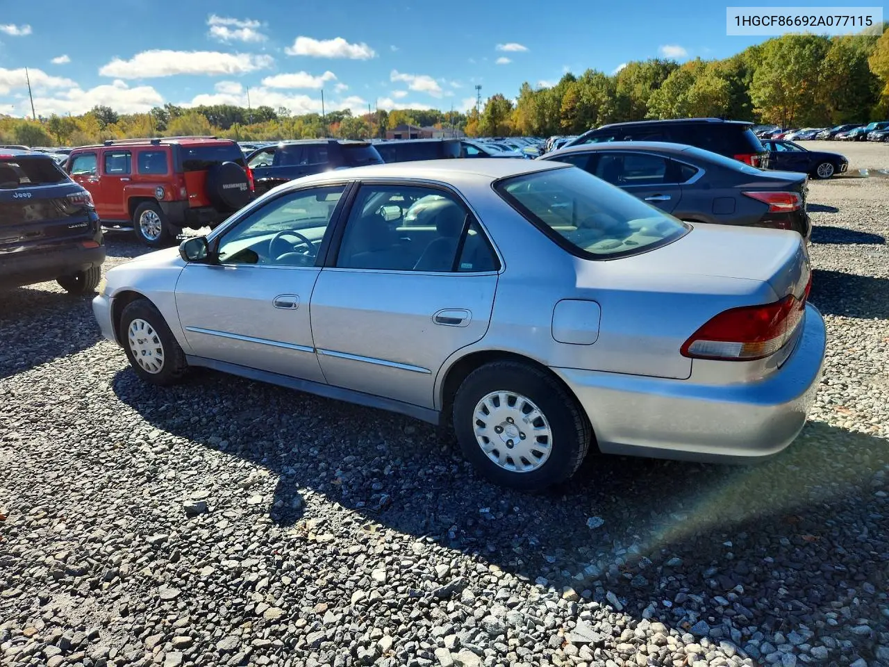 2002 HONDA ACCORD VIN 1HGCF86692A077115 — фото 2