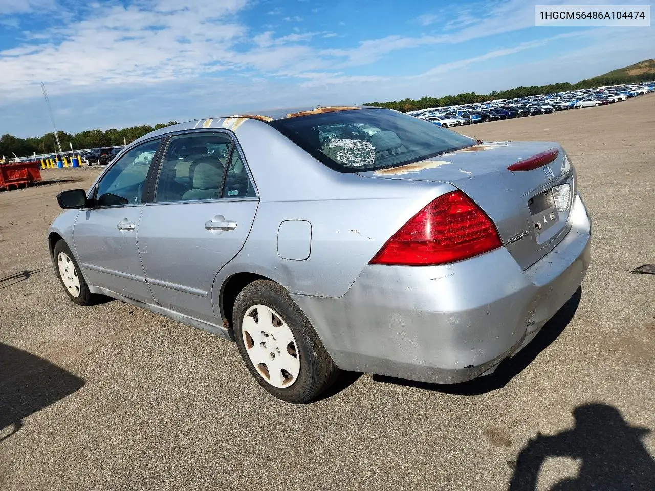 2006 HONDA ACCORD VIN 1HGCM56486A104474 — фото 2