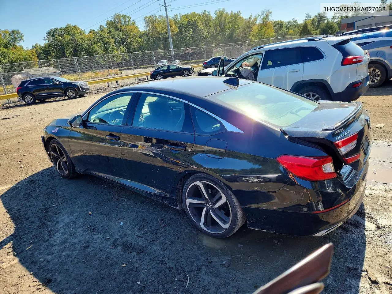 2019 HONDA ACCORD VIN 1HGCV2F31KA027038 — фото 2