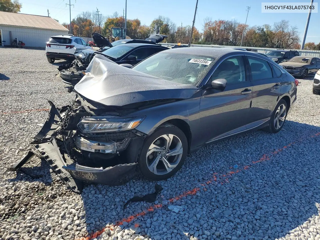 HONDA ACCORD 2020, VIN 1HGCV1F43LA075743