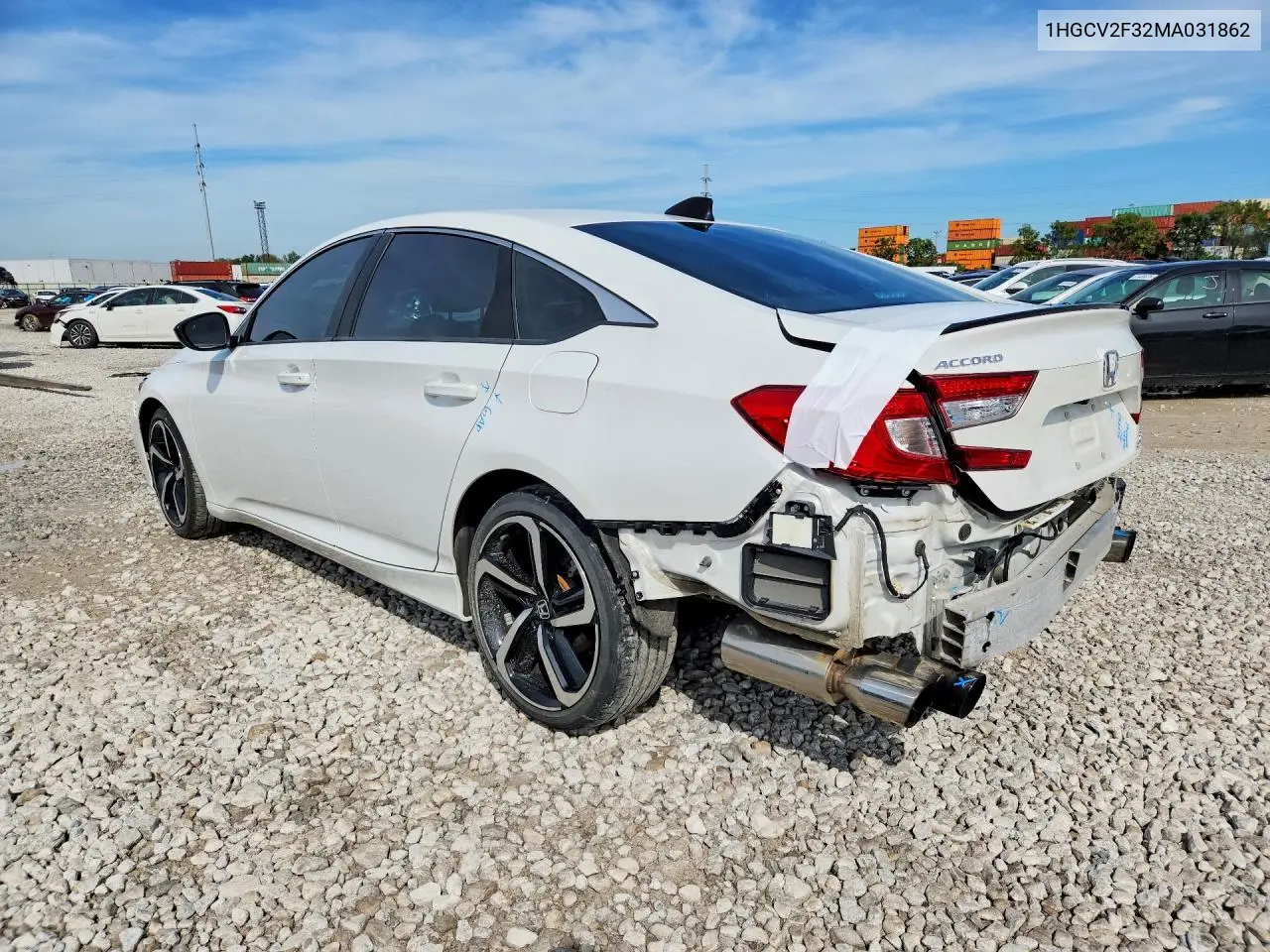 2021 HONDA ACCORD VIN 1HGCV2F32MA031862 — фото 2