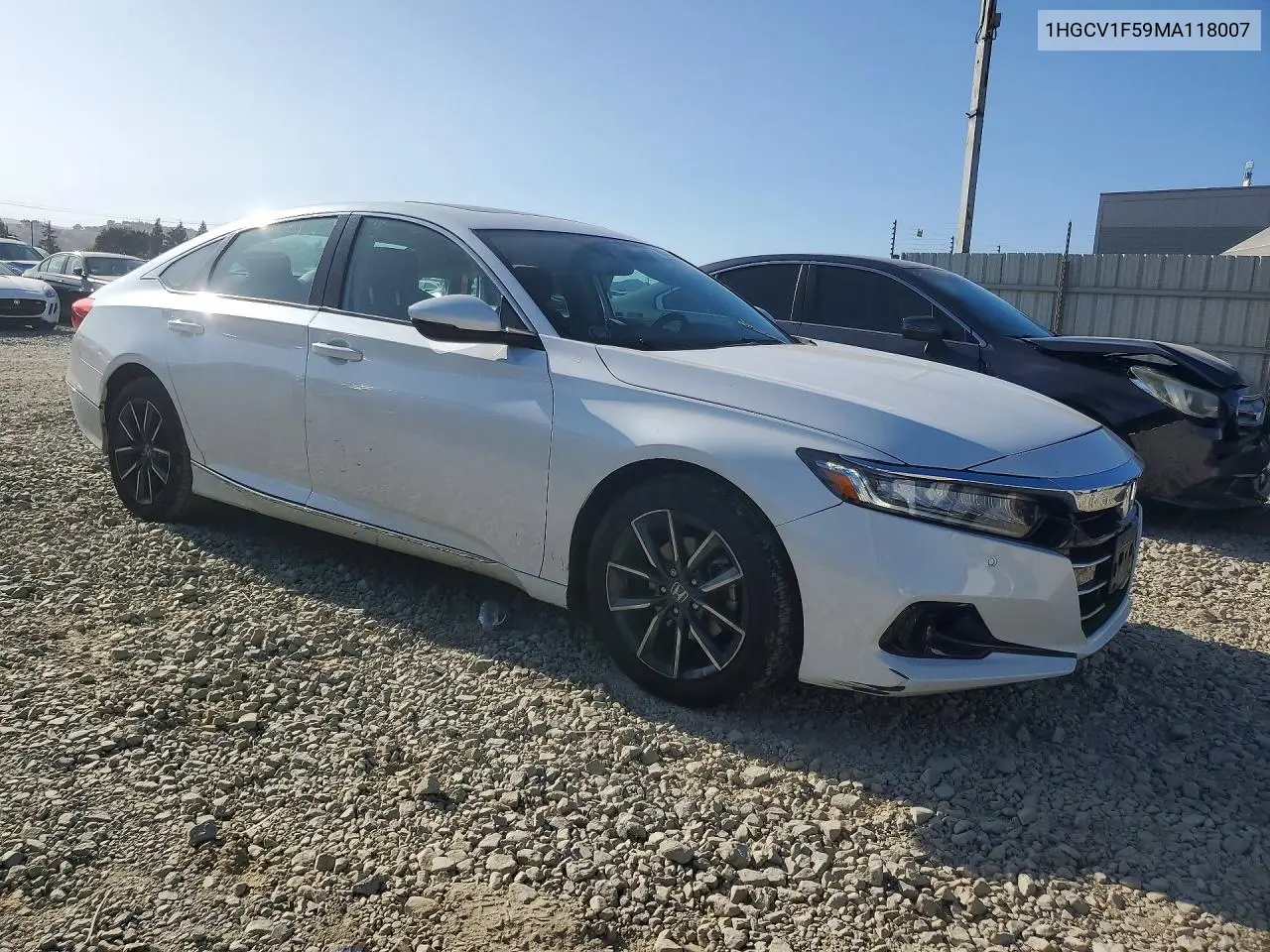 2021 HONDA ACCORD VIN 1HGCV1F59MA118007 — фото 4