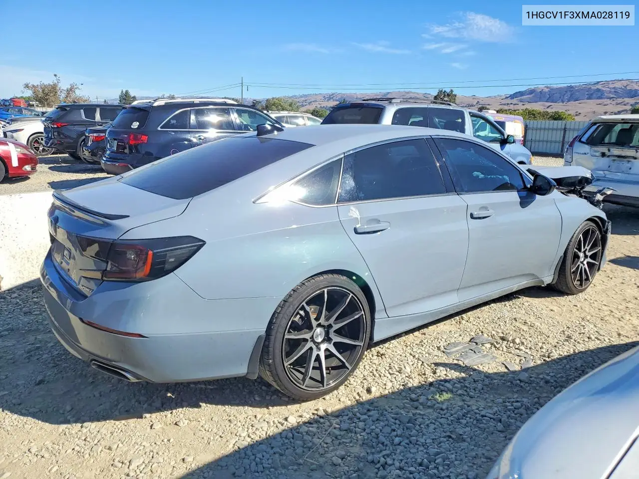 2021 HONDA ACCORD VIN 1HGCV1F3XMA028119 — фото 3