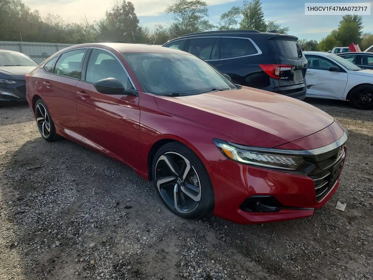 2021 HONDA ACCORD VIN 1HGCV1F47MA072717 — фото 4