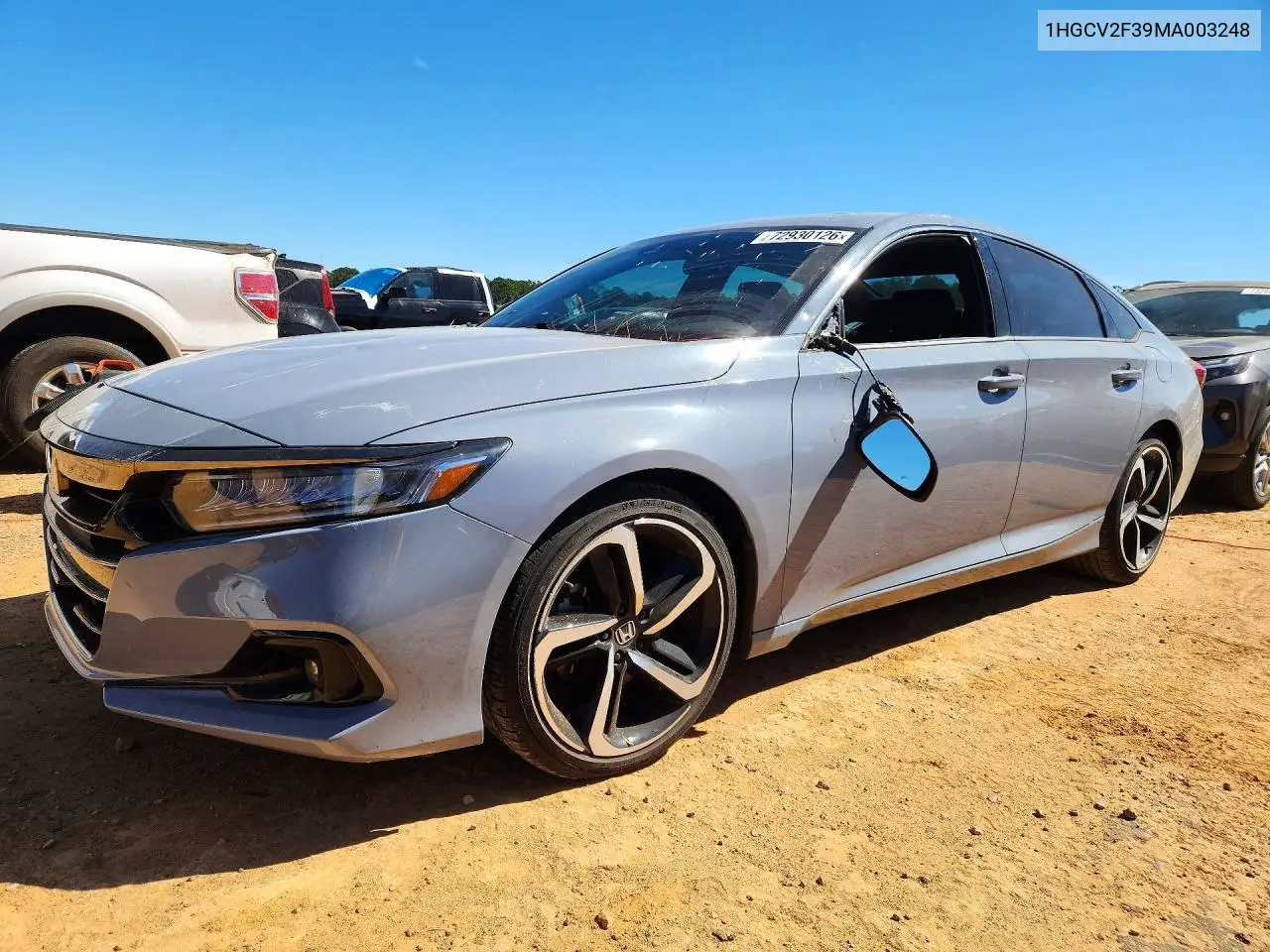 HONDA ACCORD 2021, VIN 1HGCV2F39MA003248