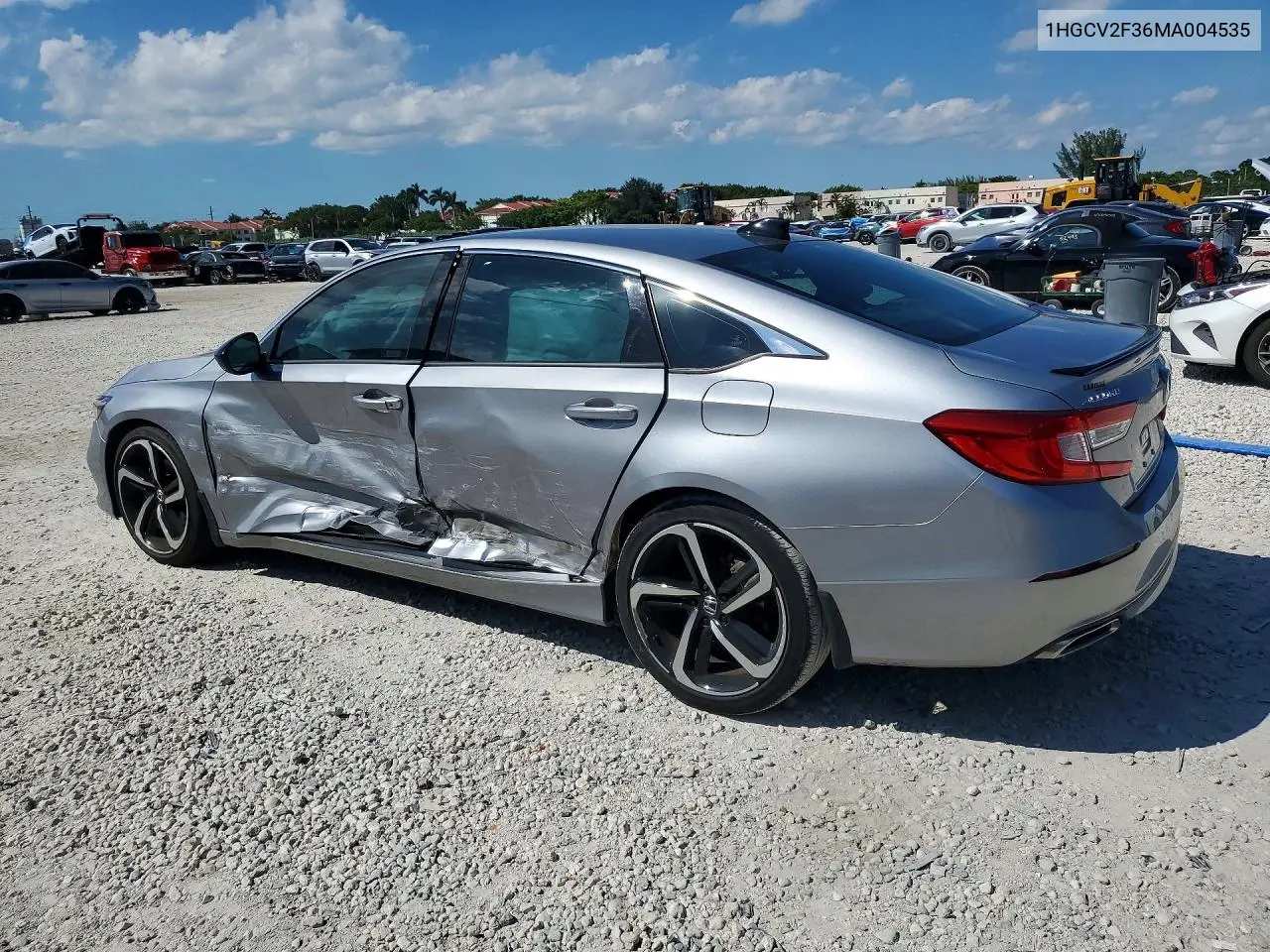2021 HONDA ACCORD VIN 1HGCV2F36MA004535 — фото 2