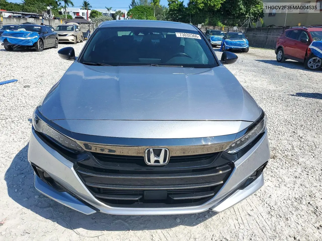 2021 HONDA ACCORD VIN 1HGCV2F36MA004535 — фото 5