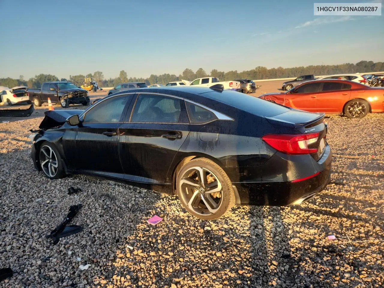 2022 HONDA ACCORD VIN 1HGCV1F33NA080287 — фото 2