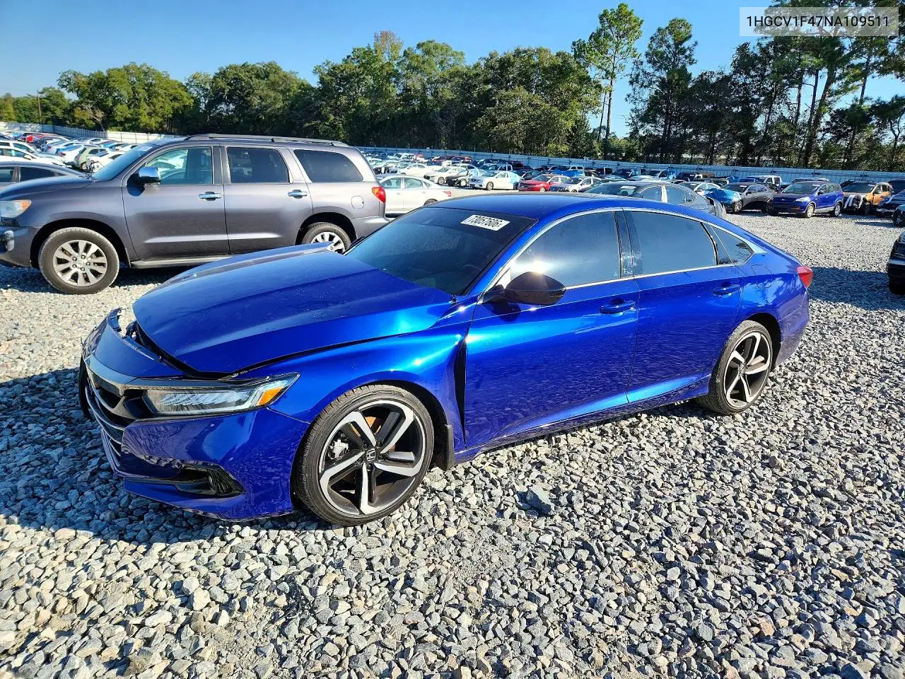 HONDA ACCORD 2022, VIN 1HGCV1F47NA109511