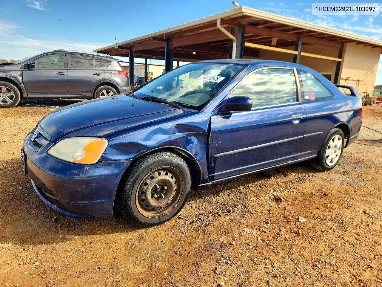 HONDA CIVIC 2001, VIN 1HGEM22921L103097