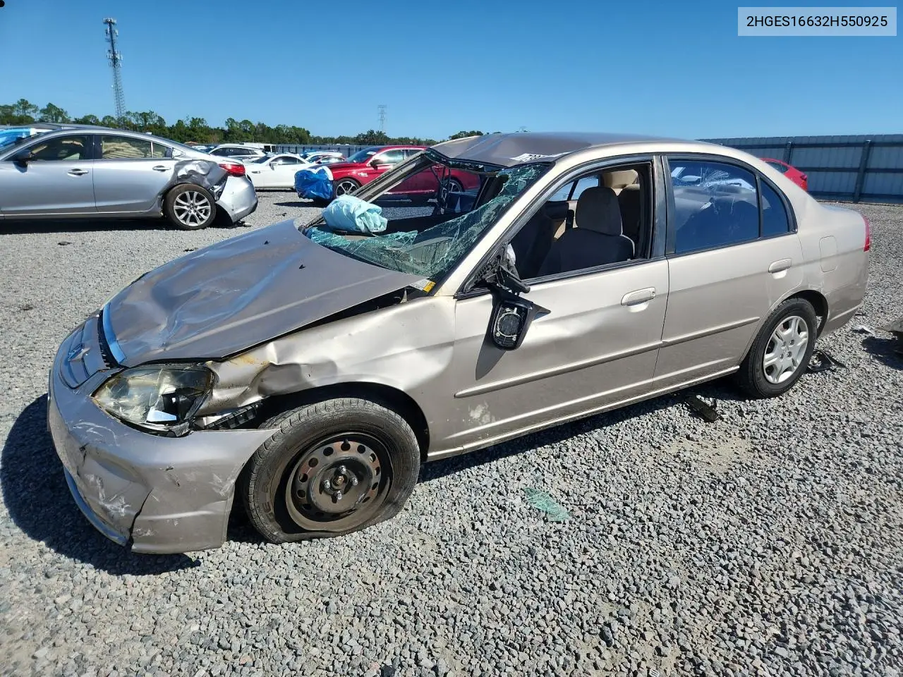 HONDA CIVIC 2002, VIN 2HGES16632H550925