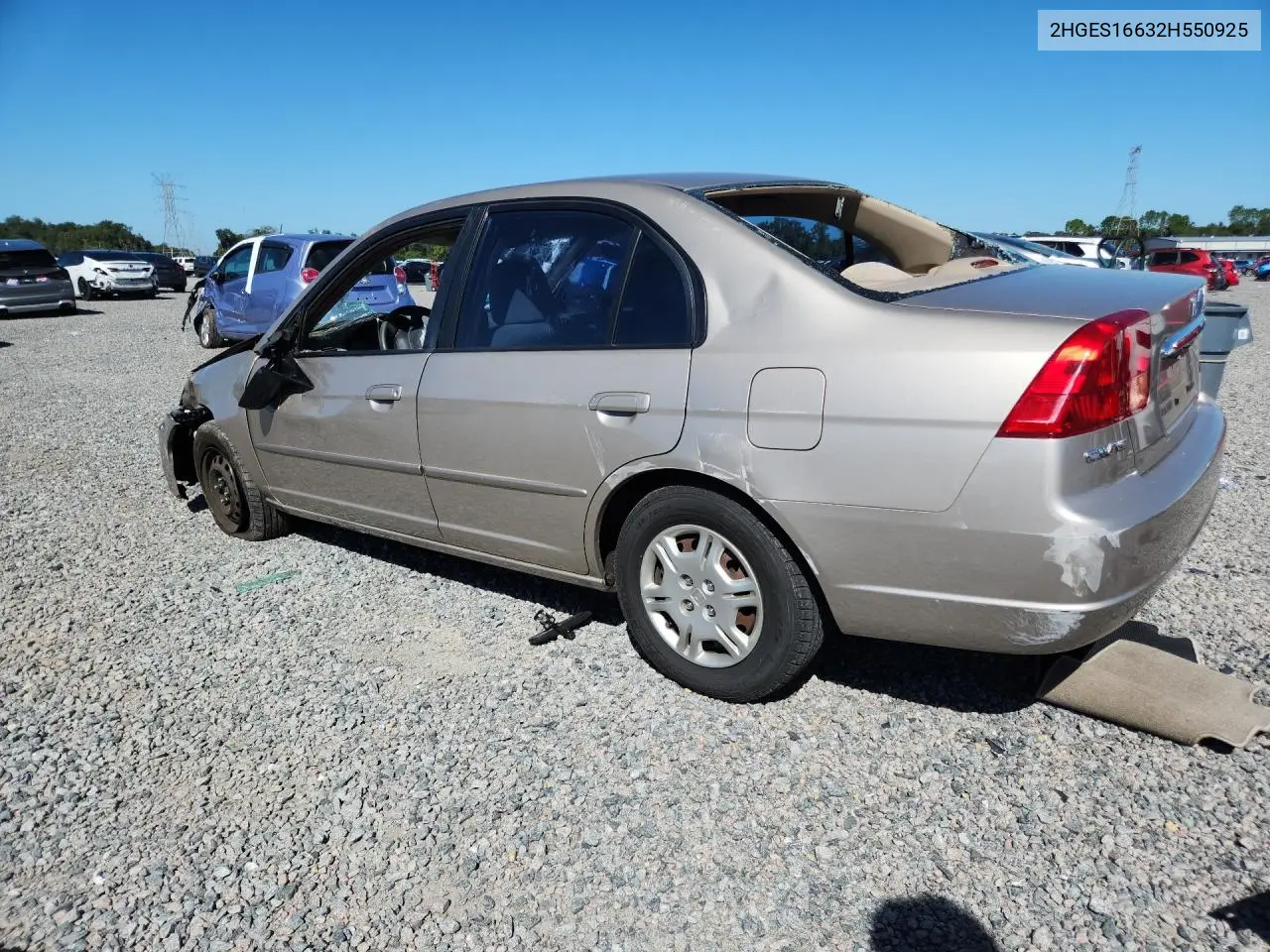 2002 HONDA CIVIC VIN 2HGES16632H550925 — фото 2