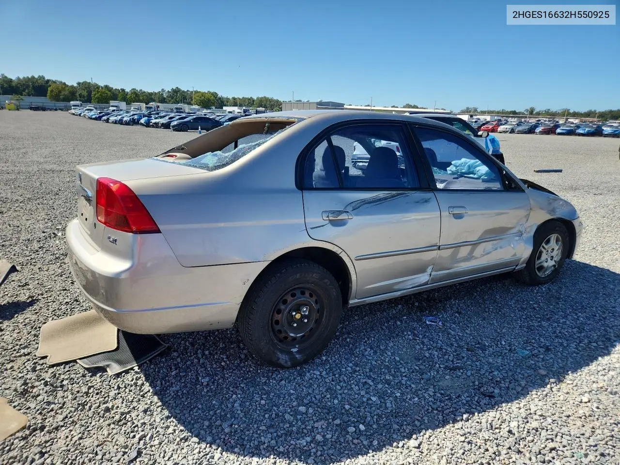 2002 HONDA CIVIC VIN 2HGES16632H550925 — фото 3