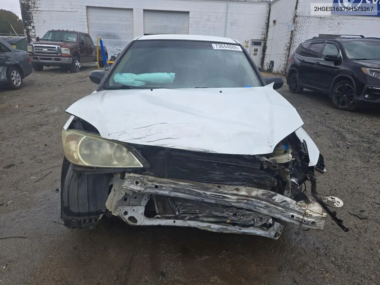 2005 HONDA CIVIC VIN 2HGES16375H575367 — фото 5