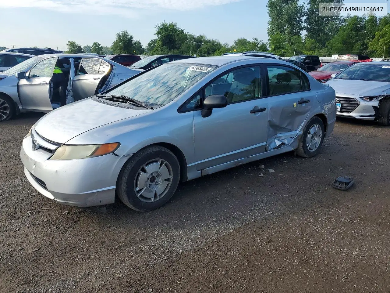 HONDA CIVIC 2008, VIN 2HGFA16498H104647