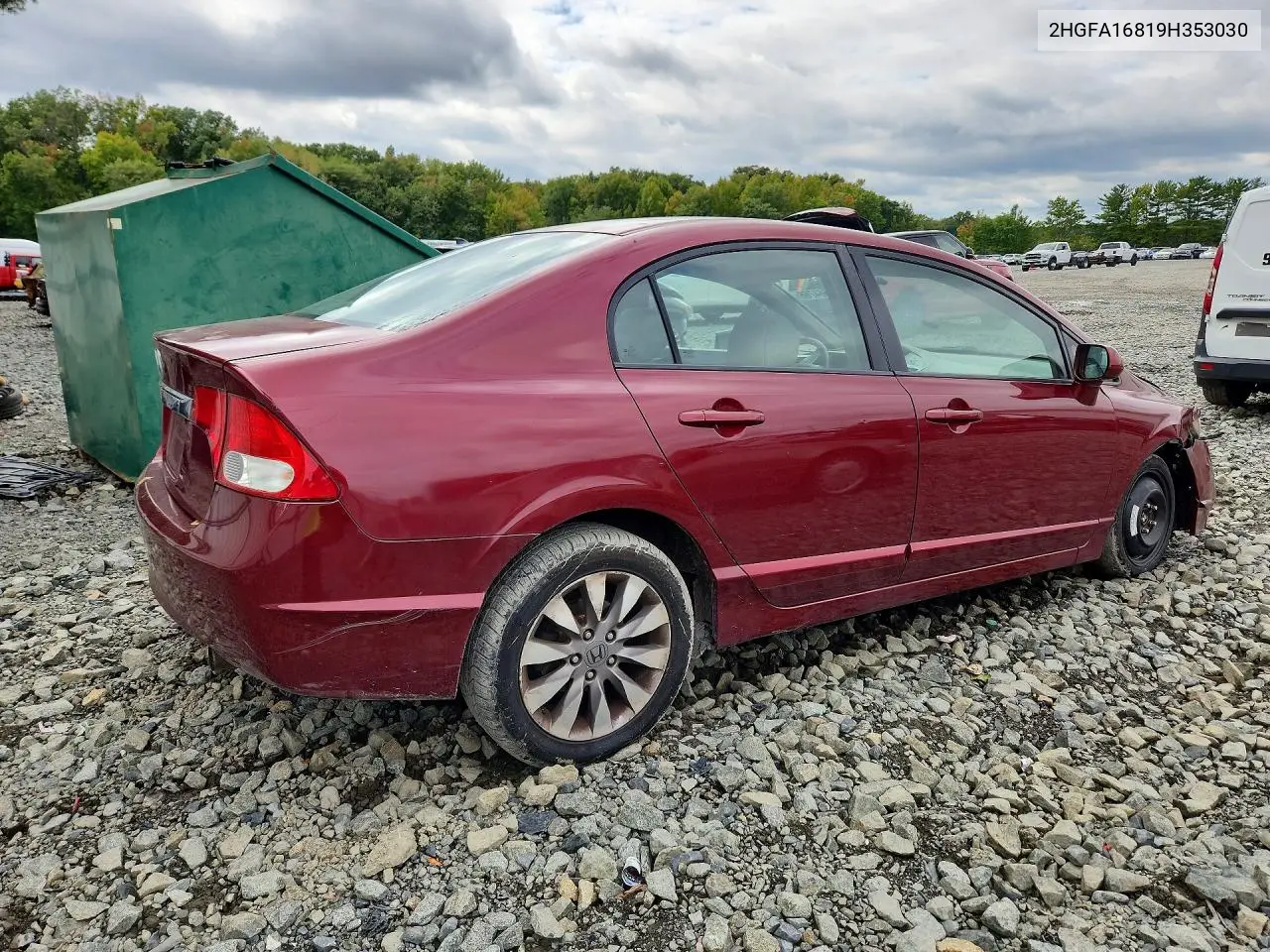 2009 HONDA CIVIC VIN 2HGFA16819H353030 — фото 3