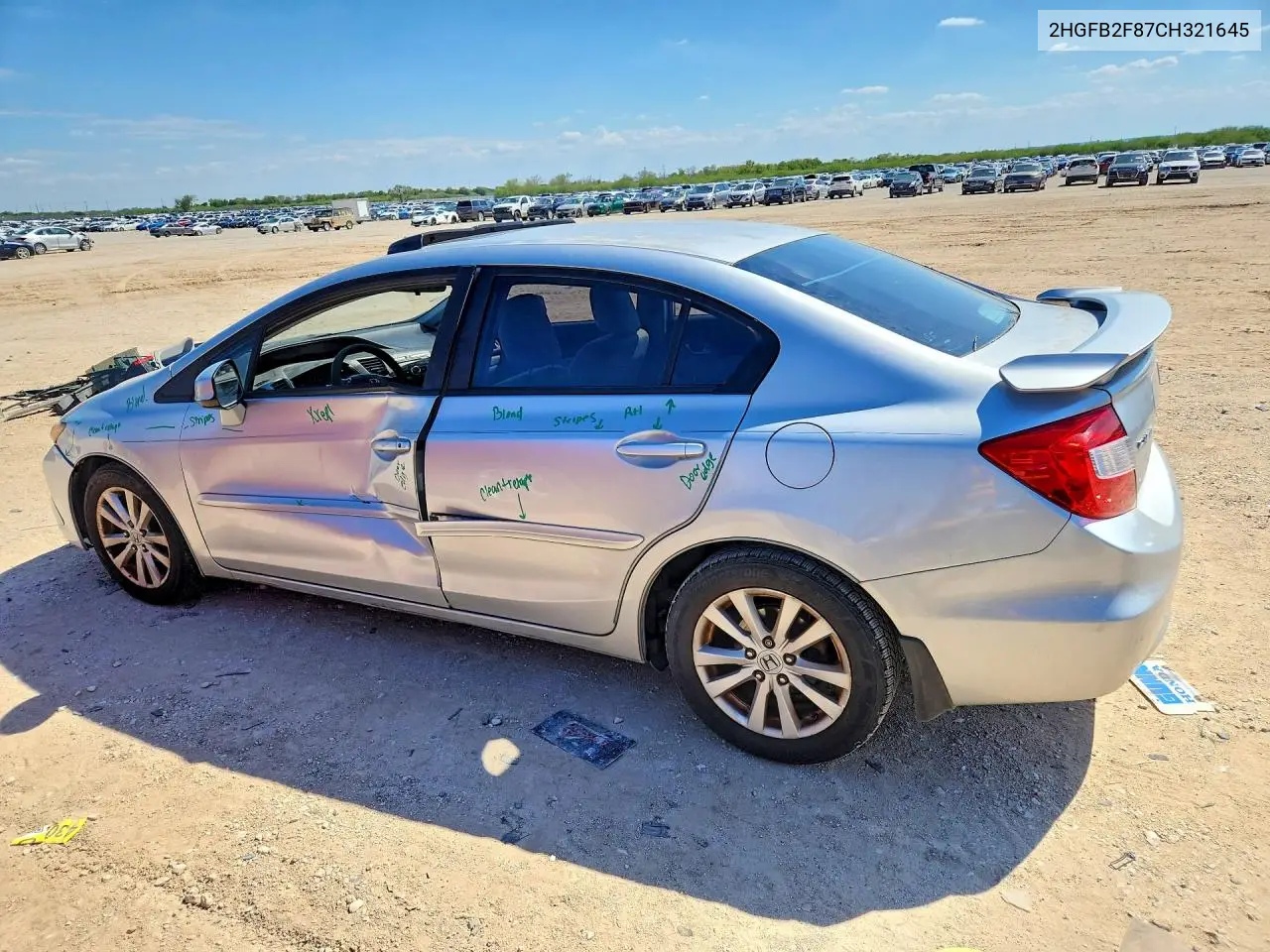 2012 HONDA CIVIC VIN 2HGFB2F87CH321645 — фото 2