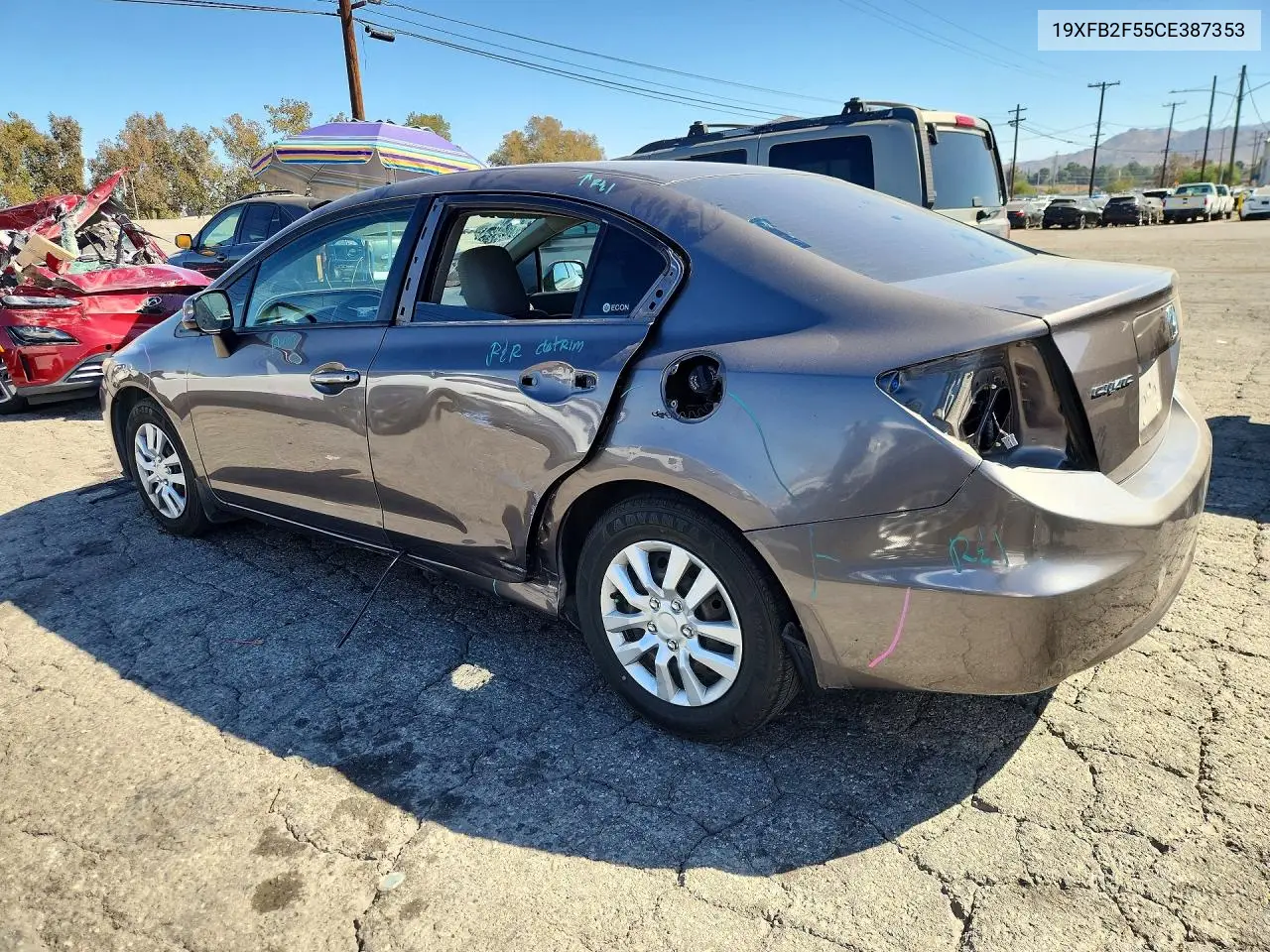 2012 HONDA CIVIC VIN 19XFB2F55CE387353 — фото 2