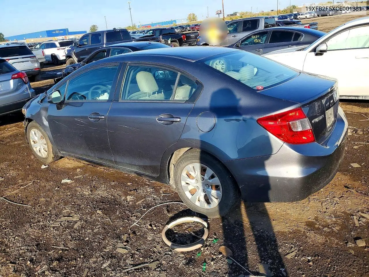 2012 HONDA CIVIC VIN 19XFB2F5XCE001381 — фото 2