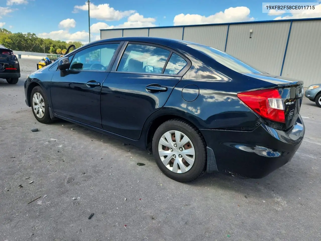 2012 HONDA CIVIC VIN 19XFB2F58CE011715 — фото 2