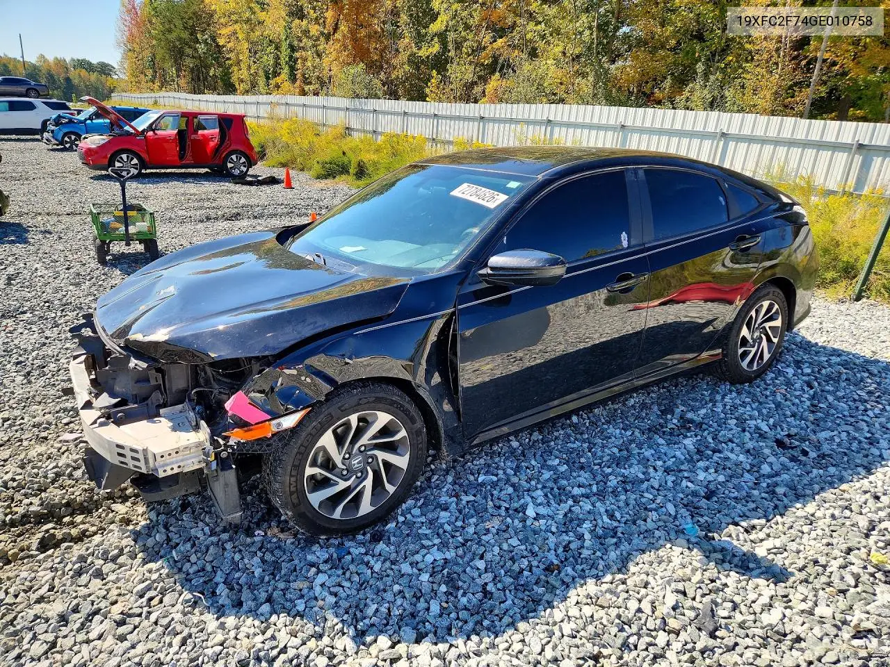 HONDA CIVIC 2016, VIN 19XFC2F74GE010758