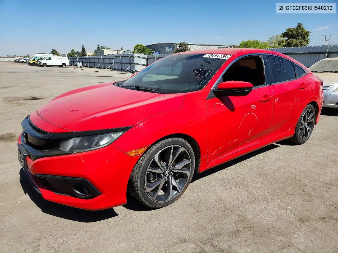 HONDA CIVIC 2019, VIN 2HGFC2F83KH540212