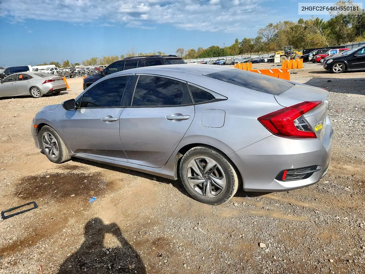 2019 HONDA CIVIC VIN 2HGFC2F64KH550181 — фото 2