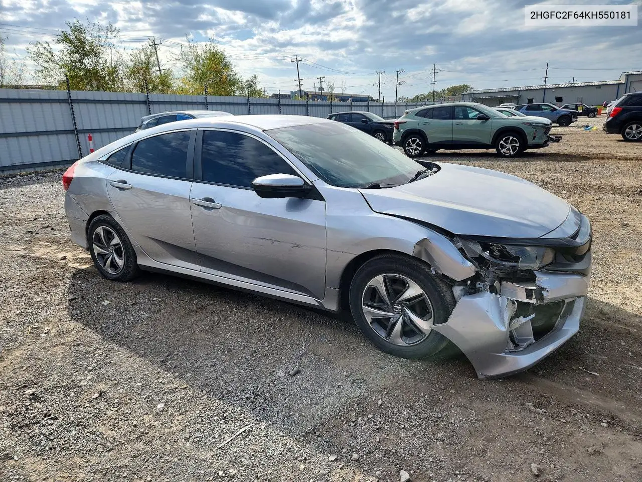2019 HONDA CIVIC VIN 2HGFC2F64KH550181 — фото 4
