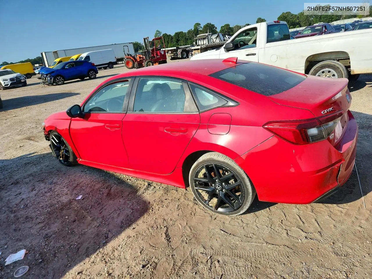 2022 HONDA CIVIC VIN 2HGFE2F57NH507251 — фото 2