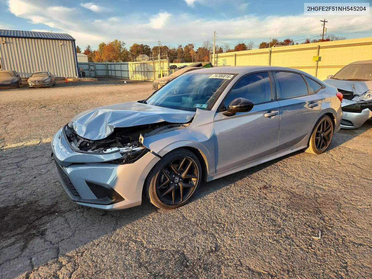 HONDA CIVIC 2022, VIN 2HGFE2F51NH545204