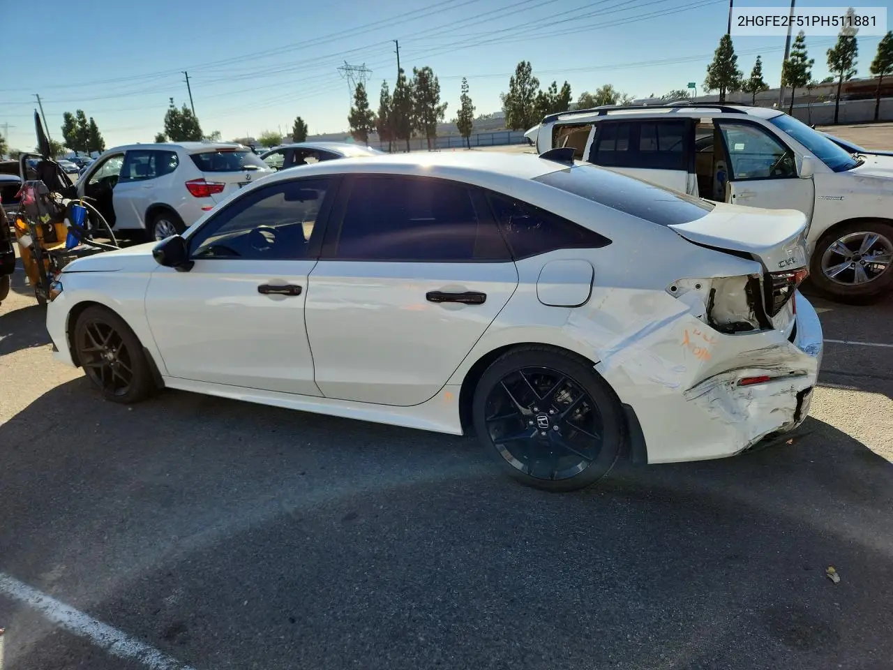 2023 HONDA CIVIC VIN 2HGFE2F51PH511881 — фото 2