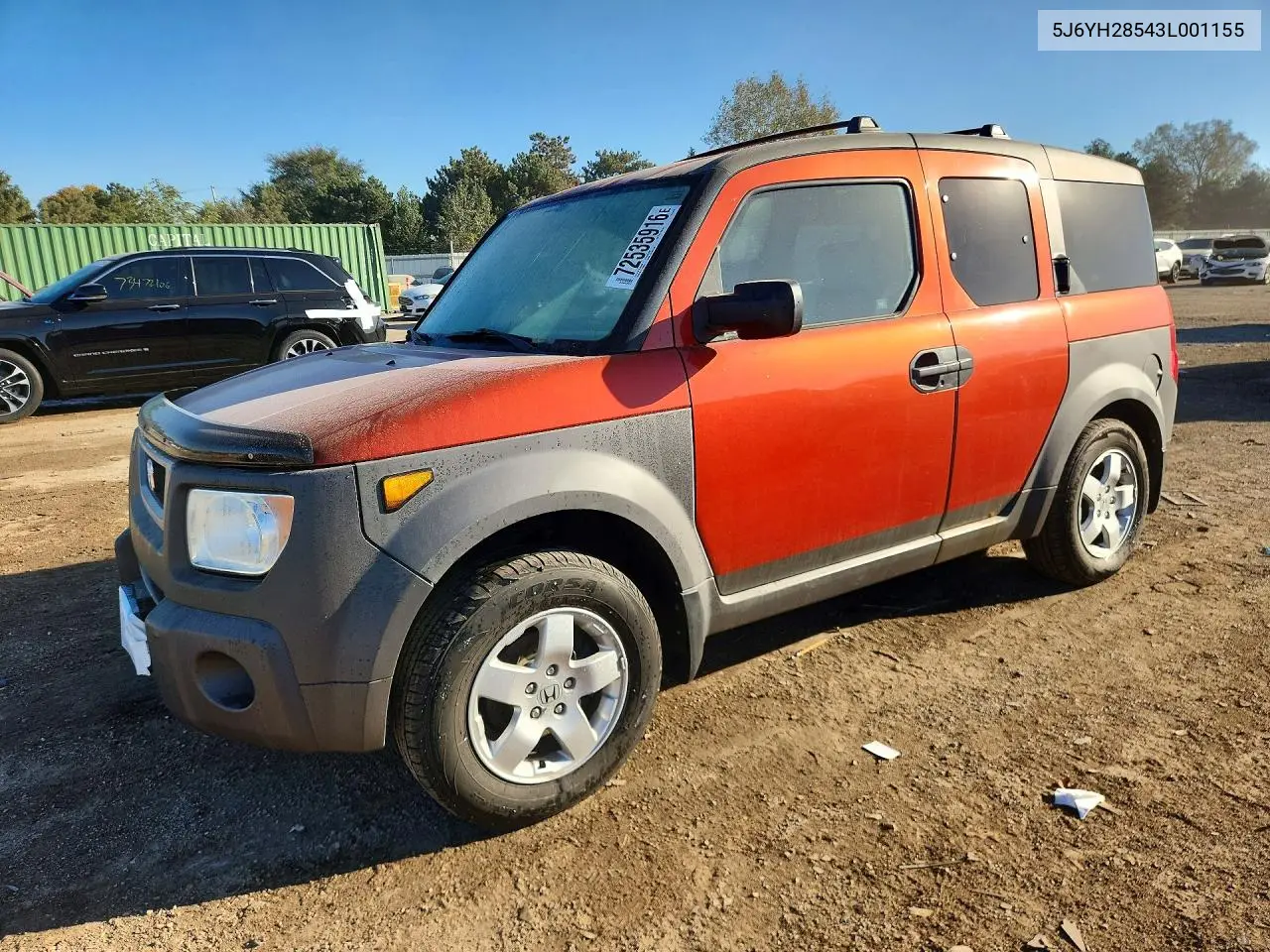 HONDA ELEMENT 2003, VIN 5J6YH28543L001155