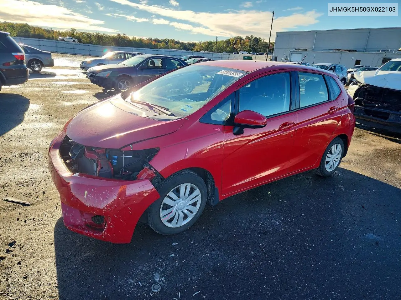 HONDA FIT 2016, VIN JHMGK5H50GX022103