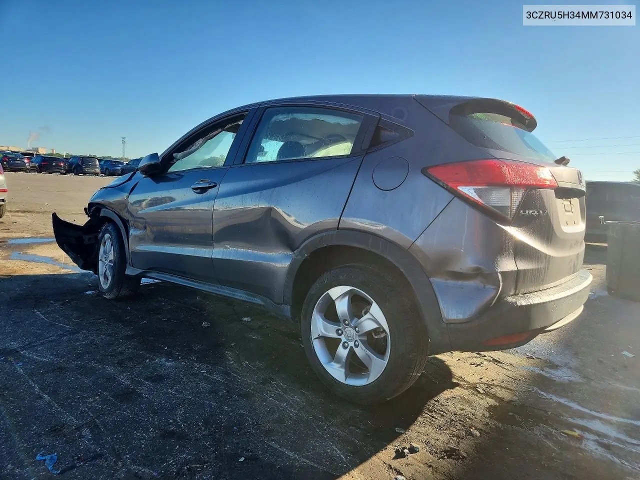 2021 HONDA HR-V VIN 3CZRU5H34MM731034 — фото 2