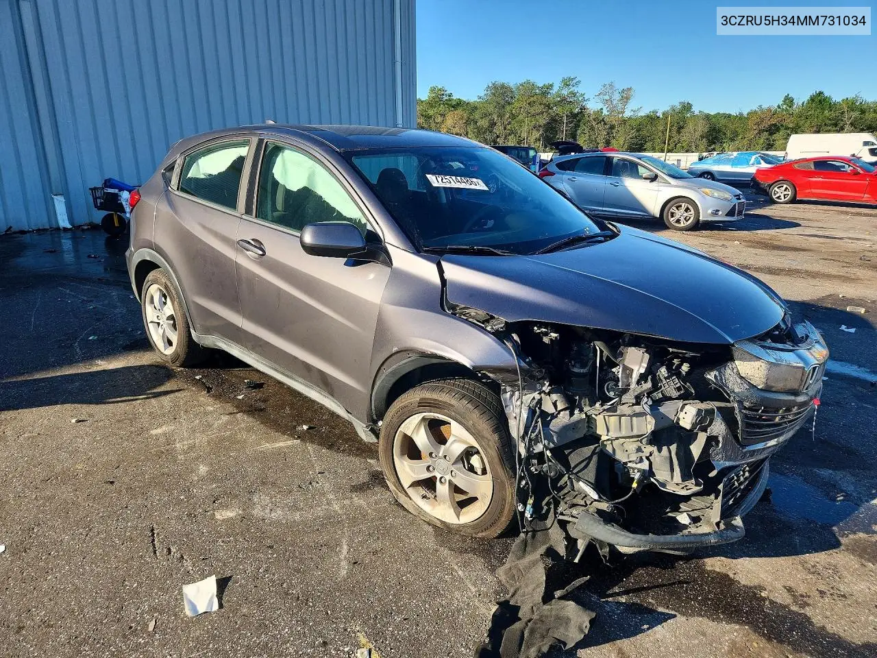 2021 HONDA HR-V VIN 3CZRU5H34MM731034 — фото 4