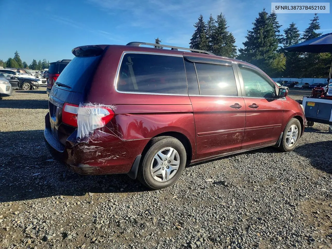 2007 HONDA ODYSSEY VIN 5FNRL38737B452103 — фото 3