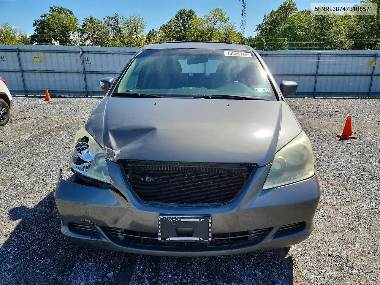 2007 HONDA ODYSSEY VIN 5FNRL38747B108571 — фото 5