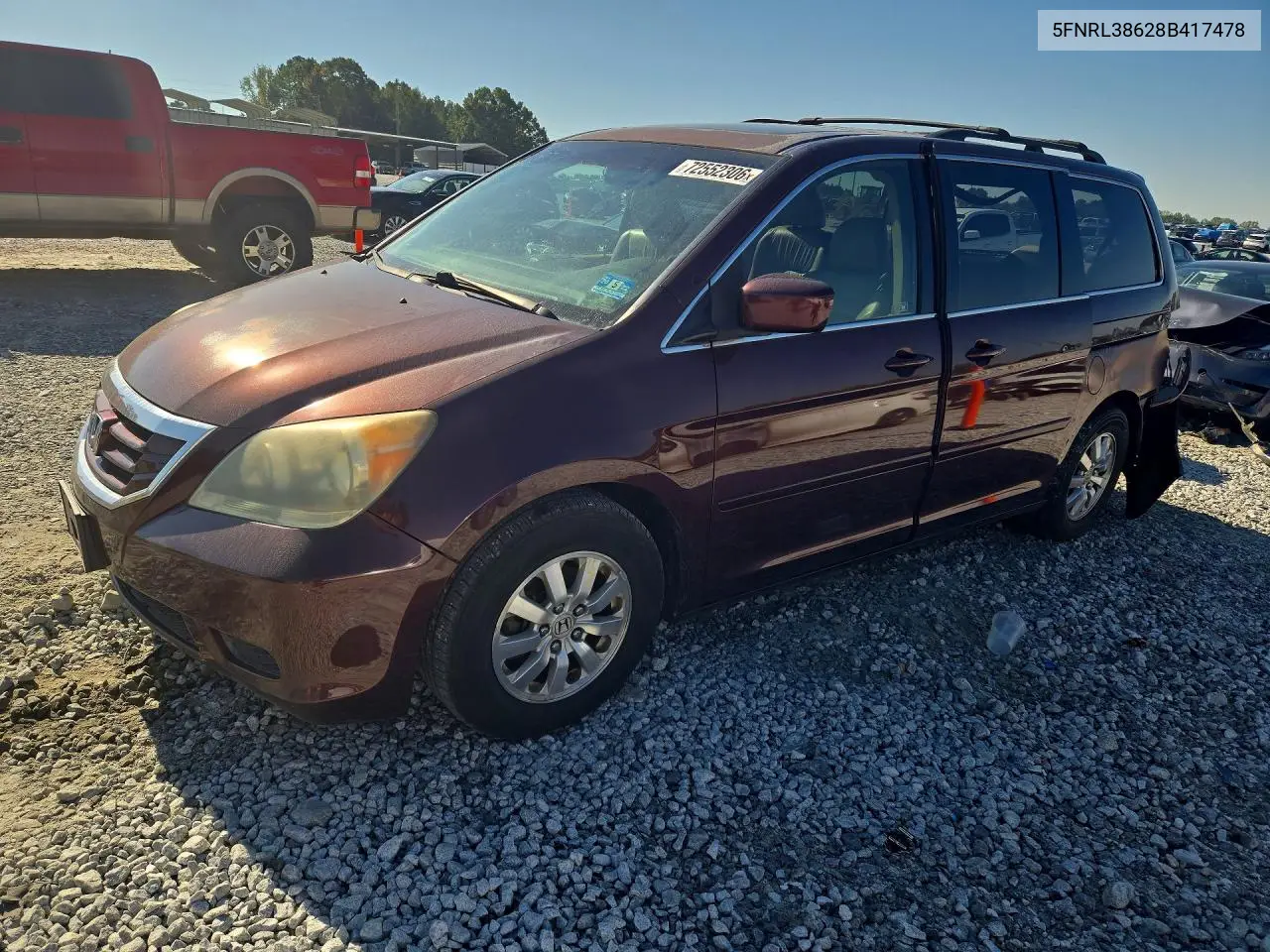 HONDA ODYSSEY 2008, VIN 5FNRL38628B417478