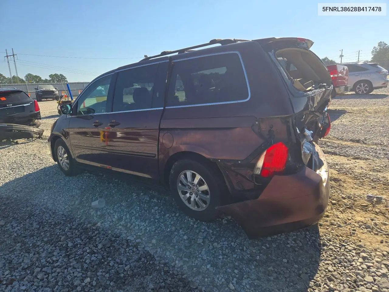 2008 HONDA ODYSSEY VIN 5FNRL38628B417478 — фото 2