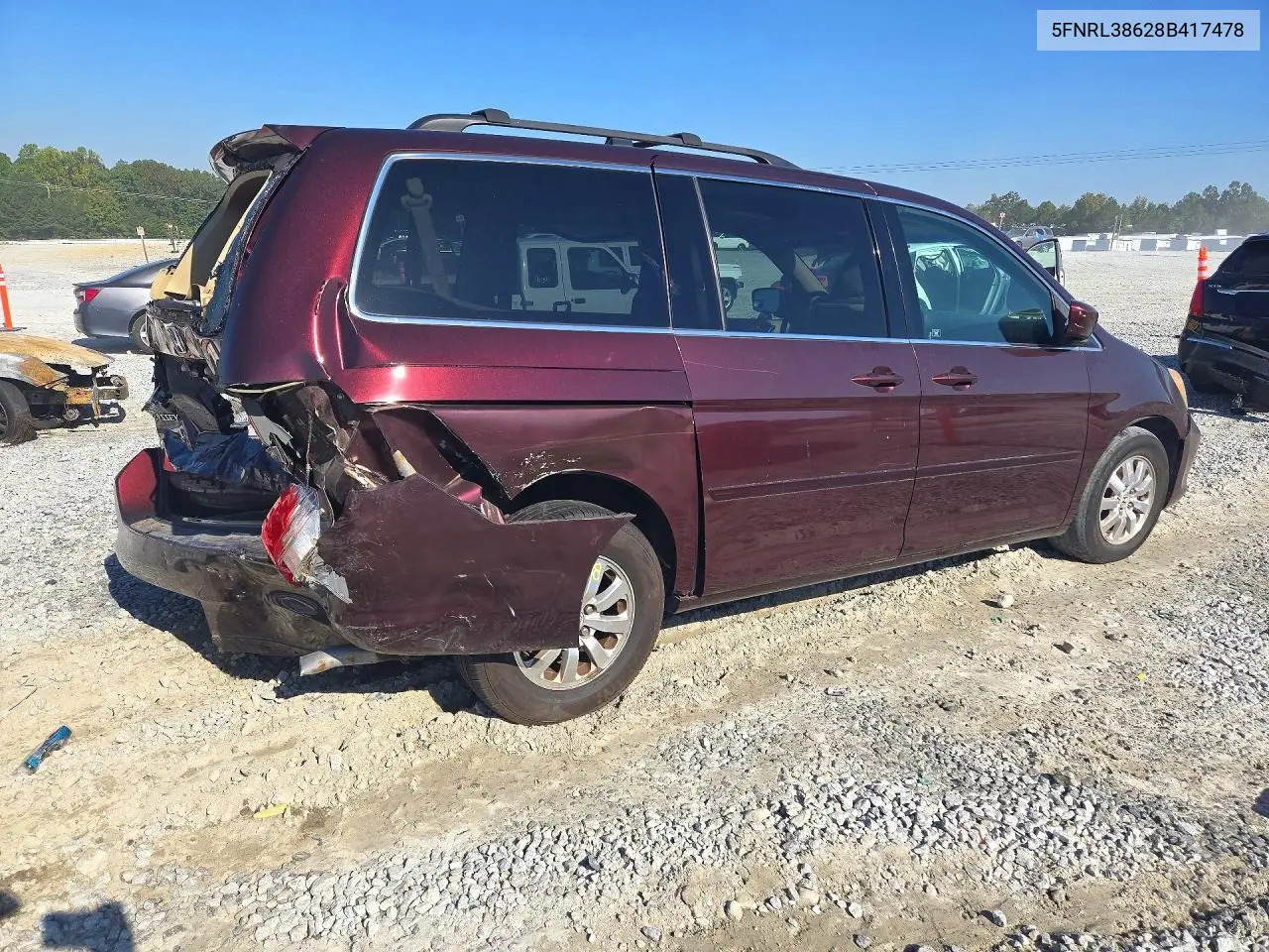 2008 HONDA ODYSSEY VIN 5FNRL38628B417478 — фото 3