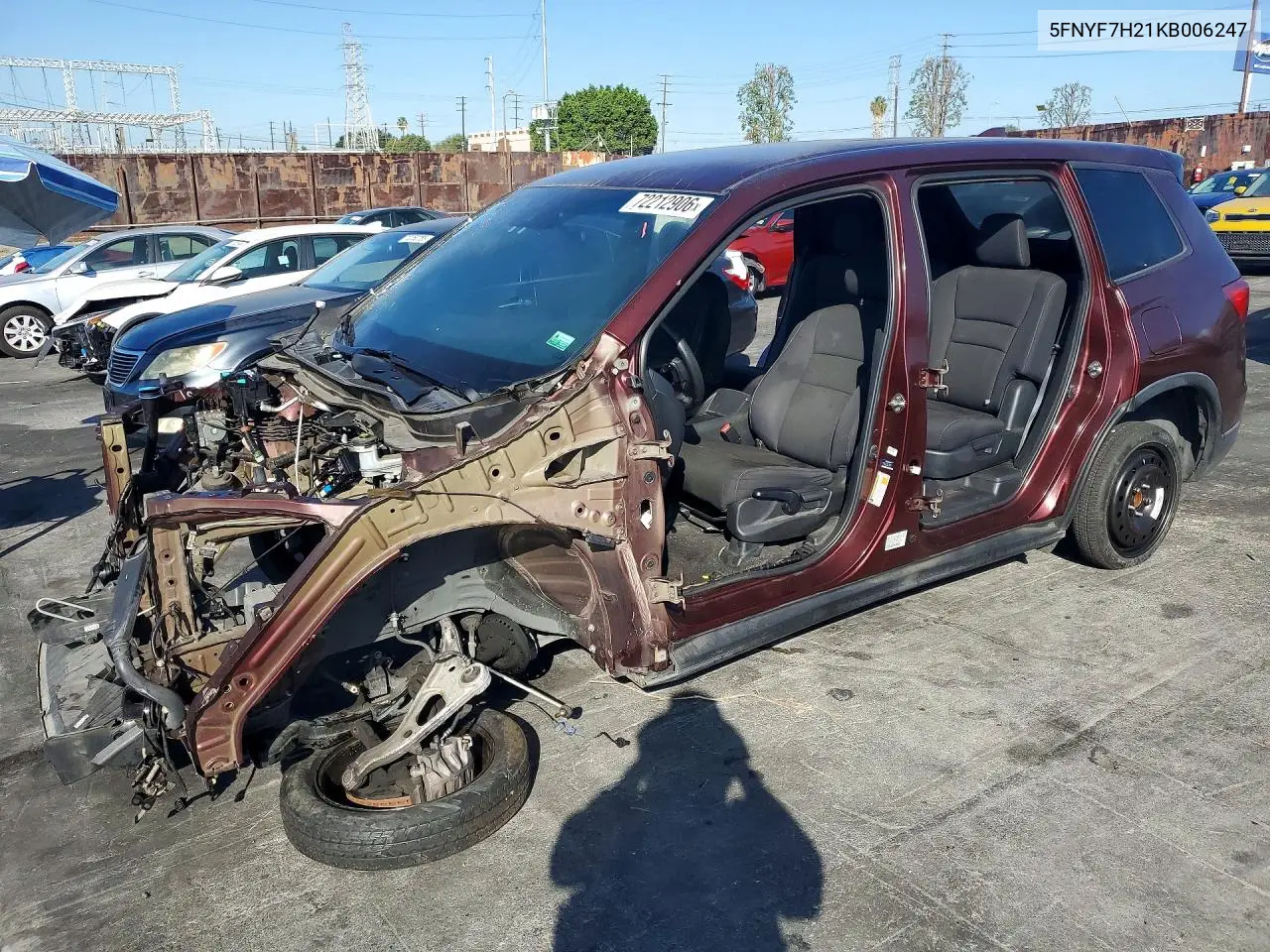 HONDA PASSPORT 2019, VIN 5FNYF7H21KB006247