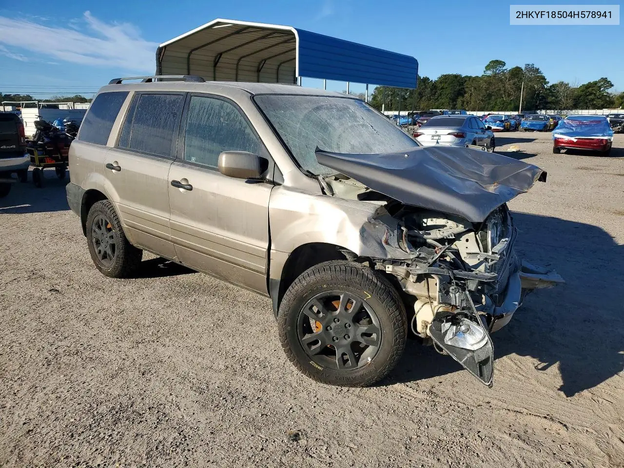 2004 HONDA PILOT VIN 2HKYF18504H578941 — фото 4