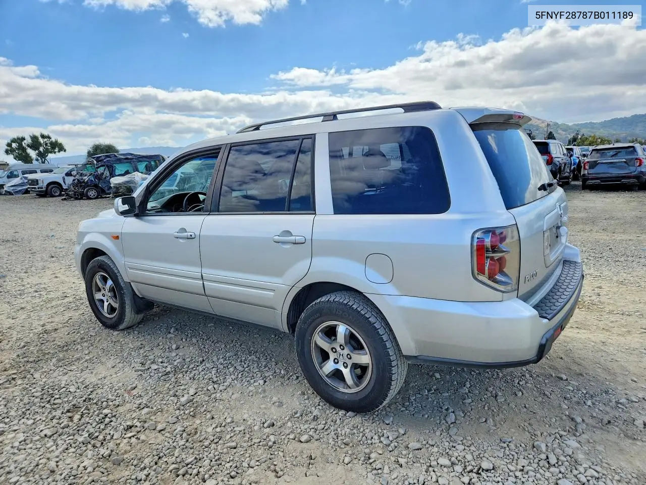 2007 HONDA PILOT VIN 5FNYF28787B011189 — фото 2