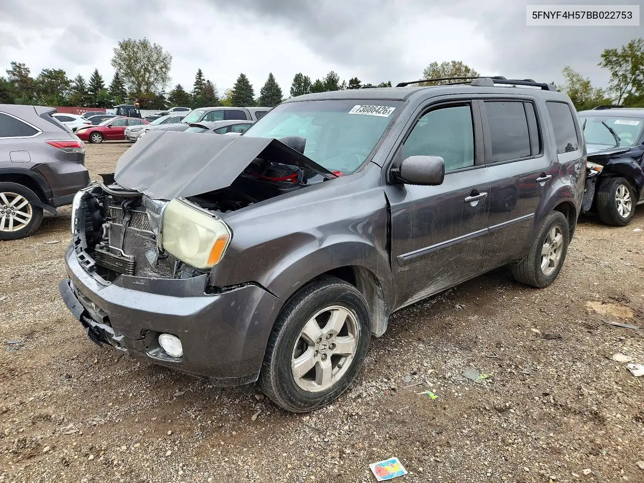 HONDA PILOT 2011, VIN 5FNYF4H57BB022753