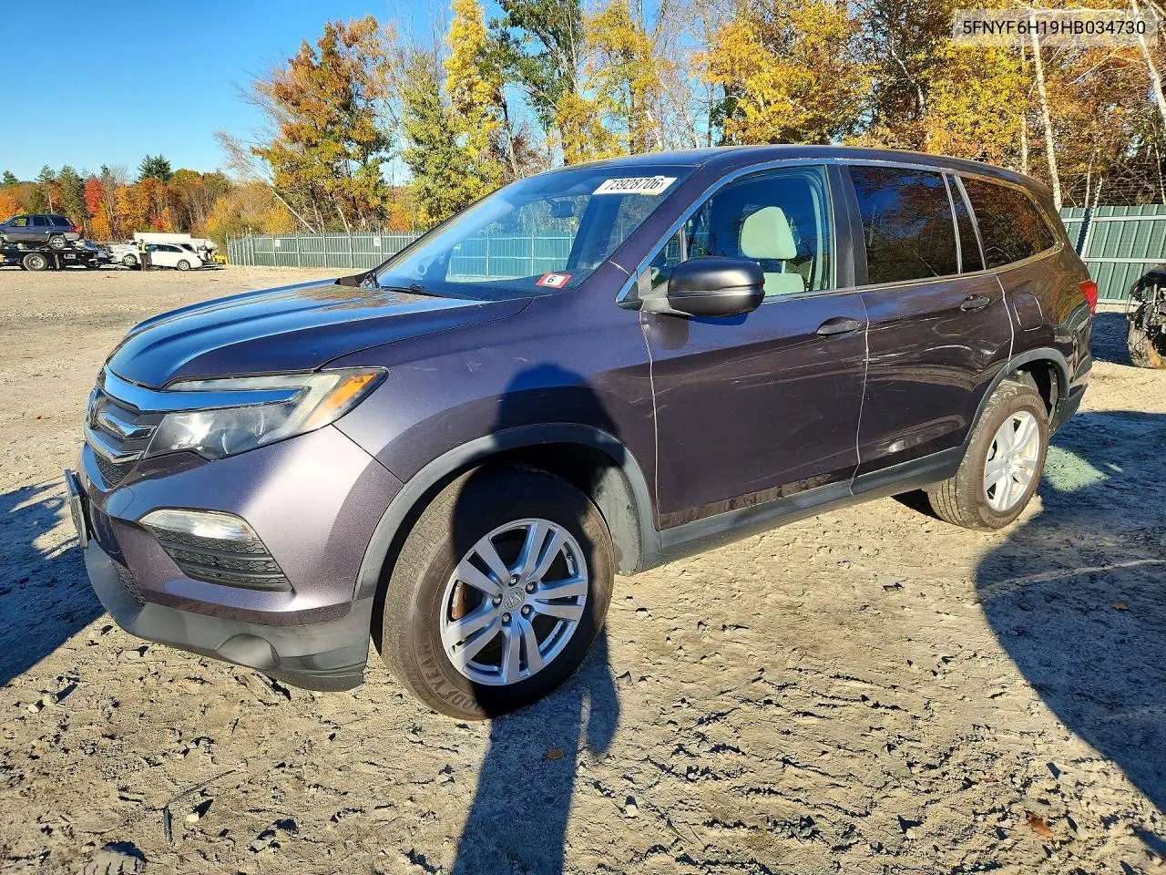 HONDA PILOT 2017, VIN 5FNYF6H19HB034730