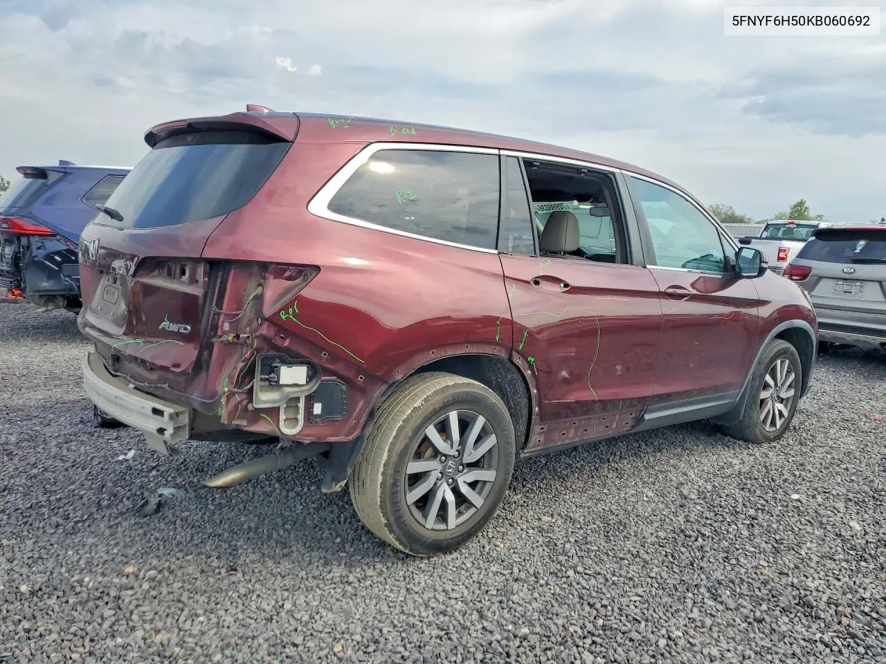 2019 HONDA PILOT VIN 5FNYF6H50KB060692 — фото 3