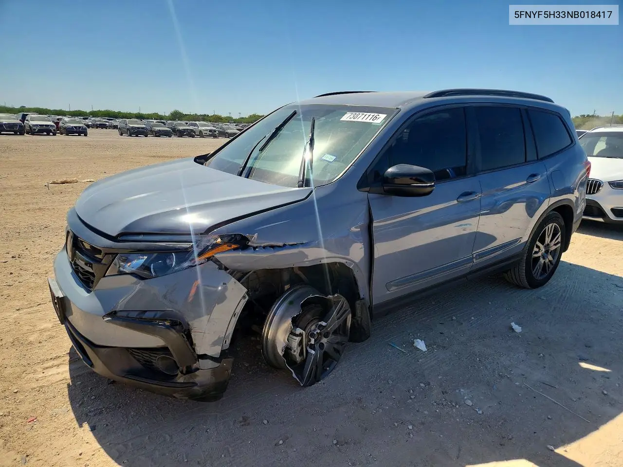 HONDA PILOT 2022, VIN 5FNYF5H33NB018417