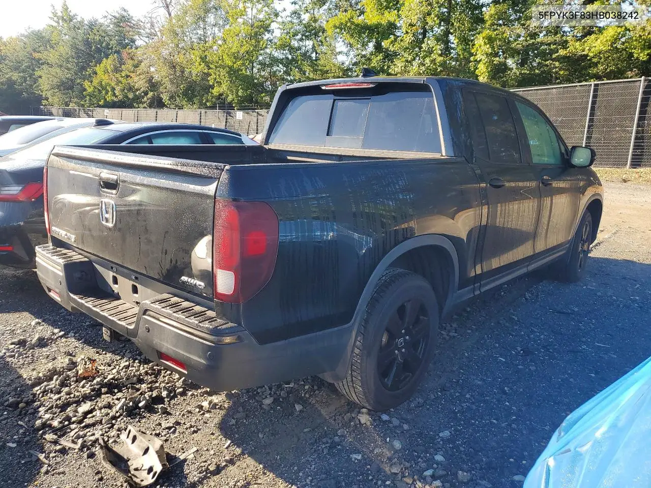 2017 HONDA RIDGELINE VIN 5FPYK3F83HB038242 — фото 3