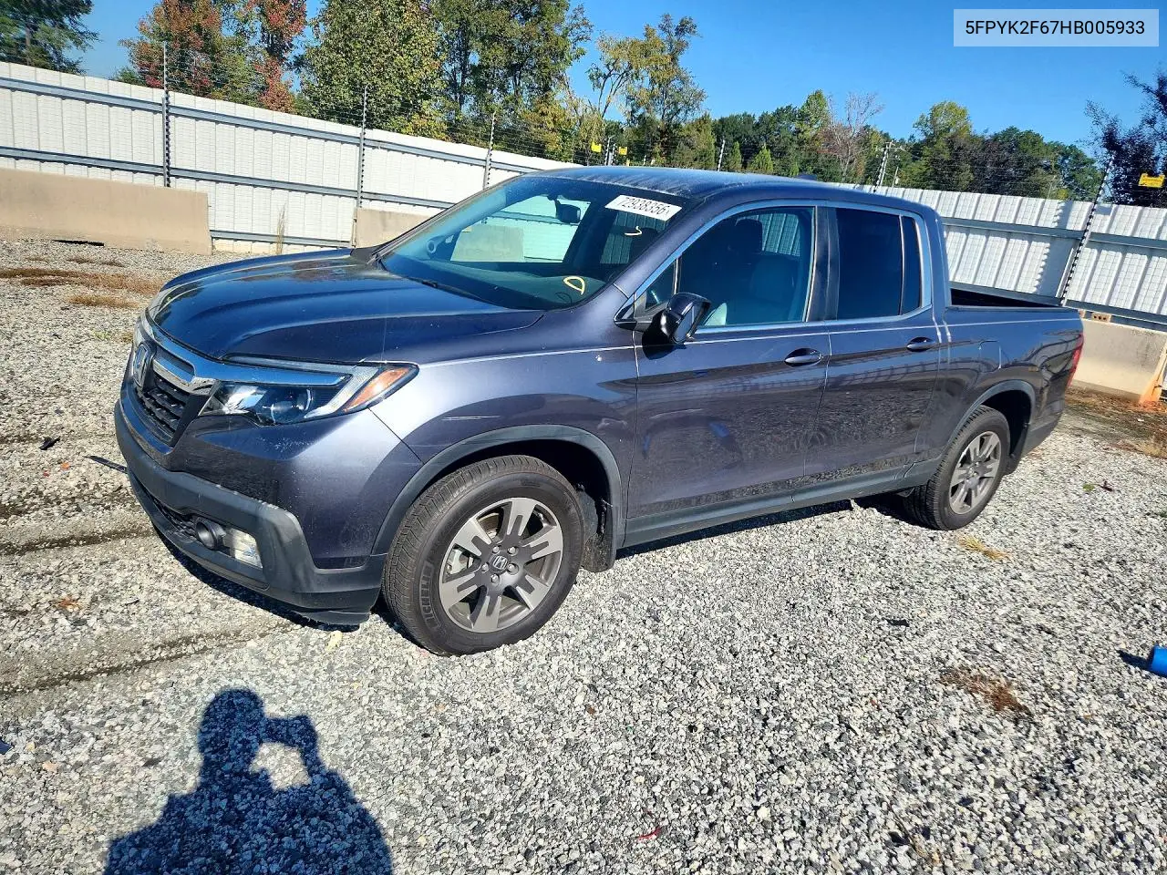 HONDA RIDGELINE 2017, VIN 5FPYK2F67HB005933